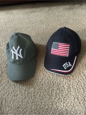 USA Flag Embroidered Kids Baseball Cap - Navy
